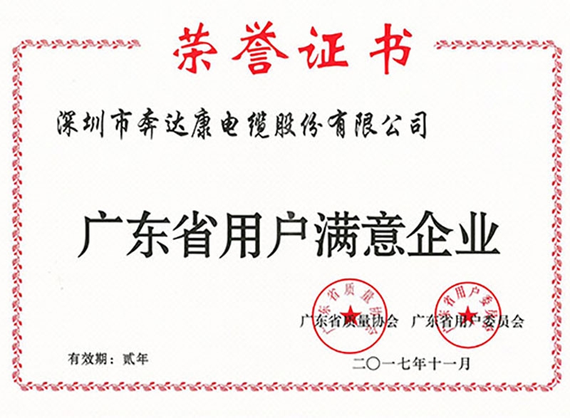 廣東省用戶滿意度企業(yè)證書(shū)